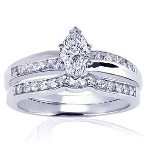  0.75 Ct Marquise Cut Diamond Engagement Wedding Rings Set 