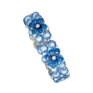    Blue Enamel Flowers&Light Blue Crystal Stretch Bracelet: Jewelry