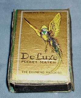 Vintage Diamond Deluxe Pocket Match Box w Plumed Bird  