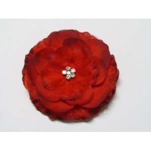  Red 3.3 Jeweled Center Flower Hair Clip Hair Accessories 