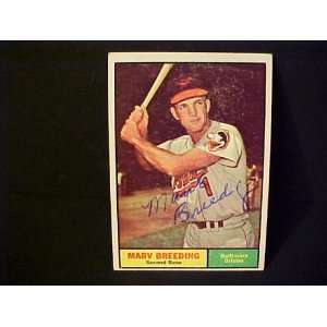 Marv Breeding Baltimore Orioles #321 1961 Topps Autographed Baseball 