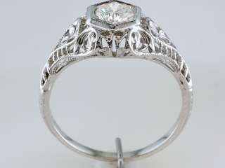   Antique 1/2ct Diamond 18K White Gold Art Deco Filigree Engagement Ring