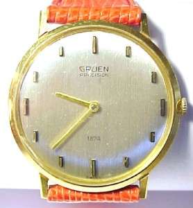 Gruen 1874 ~ Vintage 14KT Solid Gold Mens Wristwatch; 17 Jewels 