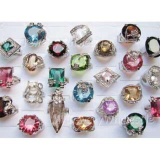 wholesale Mix lots of 20pieces OVERSIZE CZ silver rings  