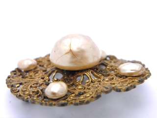 VINTAGE EARLY MIRIAM HASKELL PEARL FILIGREE PIN  