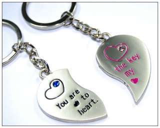 Lucky Pink heart Pair Couple key chain Keychain  