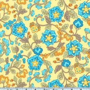 45 Wide Morningstar Flower Vines Yellow Fabric By The 