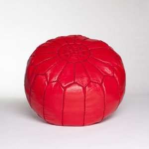  Classic Red Moroccan Leather Pouf, Unstuffed