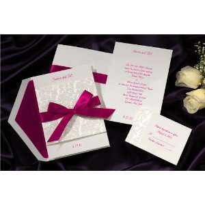  Intricate Design Fold Over with Hot Pink Ribbon Wedding 
