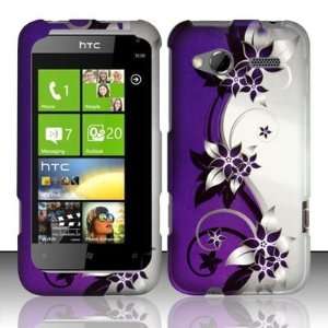 For HTC Radar 4G (T Mobile) Purple/Silver Vines Design Hard Cover Snap 