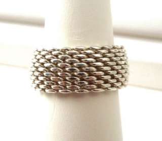 TIFFANY & CO Sterling Wide SOMERSET MESH Ring   Tiffany Pouch   Free 