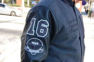 Imperious Mens N Varsity Jacket Black Grey Faux Leather Coat Winter 
