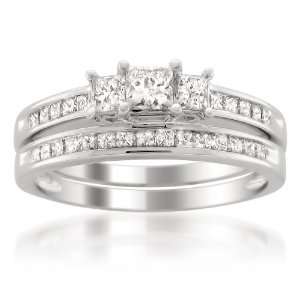   Three Stone Diamond Bridal Set Ring (1 1/2 cttw, H I, I1 I2): Jewelry