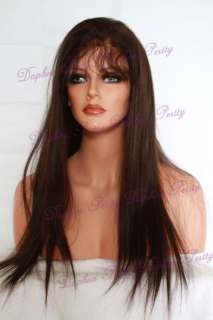 16” 100% Indian Remy Hair Full Lace Wig Straight Dark Brown #2 