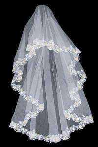 1T White Wedding Bridal Mantilla Embroidery Veil new  