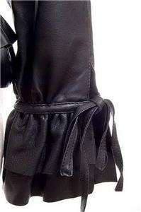 AUTH J Mandal $1850 Ruffle Collar Slim Cut Leather Jacket Coat Black 0 