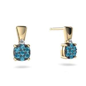  14K Yellow Gold Blue Diamond Earrings Jewelry