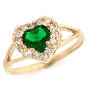    10k Gold Heart Synthetic Emerald May Birthstone Ring Jewelry