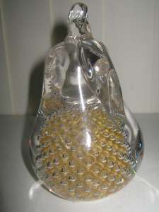 Seguso bullicante art glass PEAR w gold foil   Italy  