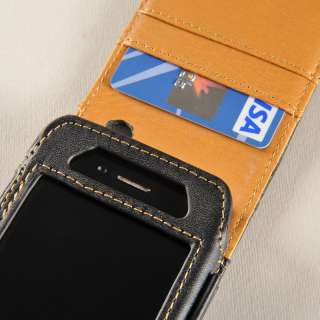 Black Leather Wallet Flip Case cover pouch for iPhone 4 4S + Screen 