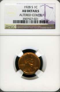 1928 S NGC AU DETAILS ALTERED COLOR LINCOLN WHEAT CENT 1C AC246  