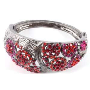   Black with Red Iced Out Ladies Flower Shape Bangle Bracelet Jewelry