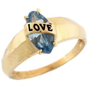   Gold Enamel Love Synthetic aquamarine March Birthstone Ring: Jewelry