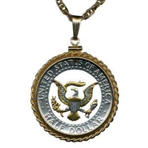Silver Cut Coin Necklace Pendant Womens Mens Jewelry   Kennedy half 