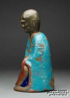   Enamel and Gilt Copper Figure of Seated Lohan, 18/19th Century  