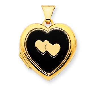 New 14K Gold Heart Shaped Hearts in Onyx Inlay Cameo  