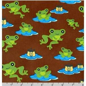  Frogs on Brown Backgound Fabric By the Yard Arts, Crafts 