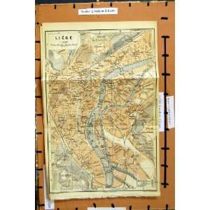  Map 1930 Colour Street Plan Town Liege Meuse River