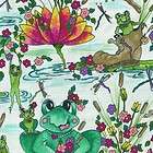 FROGGLES FROGS & FLOWERS ON WHITE~ Cotton Quilt Fabric