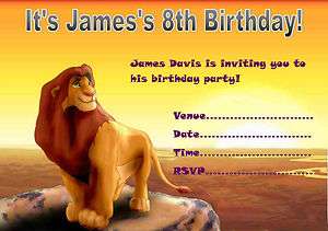 LION KING PERSONALISED CHILDRENS KIDS PARTY INVITATIONS A5 X10 INCL 