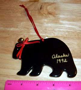 Alaska Ceramic Ornament Black Bear with Bell! 1992  