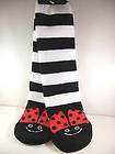 Bell Pair Red Ladybugs Black White Stripe Tube Socks Non Skid Socks 