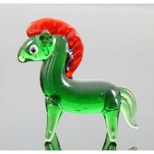 Horse Miniature Glass Figurine Approx 1 Inch Long, 1 Inch Tall, Green 