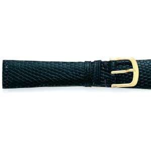  Mens 18mm Black Short Genuine Lizard Leather Flat watch 