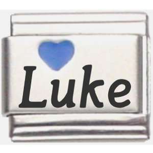    Luke Dark Blue Heart Laser Name Italian Charm Link Jewelry