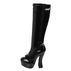 CHUNKY HEEL PLATFORM KNEE HIGH BOOTS in Black Patent Si