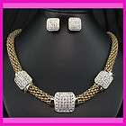 Wedding Party Bridal Golden KGP Crystal Mesh Necklace Earrings Ring 