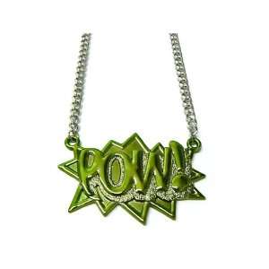 Green with Silver Zinc Pow Pendant with a 36 Inch Link 