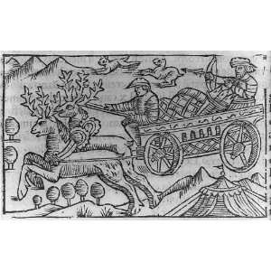  Lapps,Finns,reindeer,wagon,hunting rabbits,bow,1565