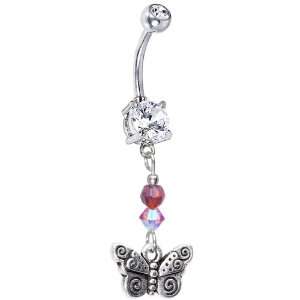  Handcrafted Austrian Crystal Spiral Butterfly Belly Ring 