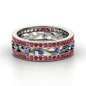  Sea Spray Band, Platinum Ring with Sapphire & Ruby 
