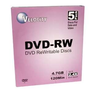  Velocity DVD RW 2.4X 4.7GB in Slim Case (5 Pak 