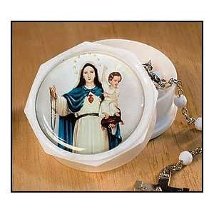 Adult or Children White Rosary with Box, Our Lady of the 