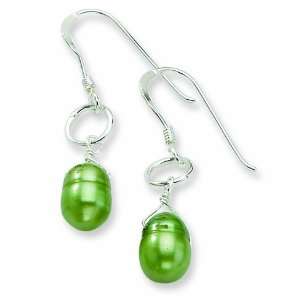    Sterling Silver Green Freshwater Cultured Pearl Earrings: Jewelry