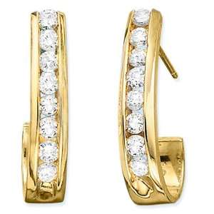  Gold Plated Sterling Silver 1 ct. Cubic Zirconia J Hoop 