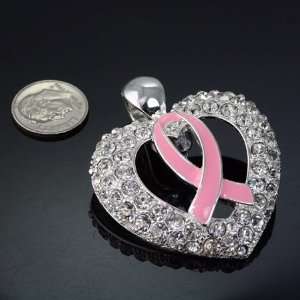  Pink Ribbon Cancer Rhinestone Pendant 